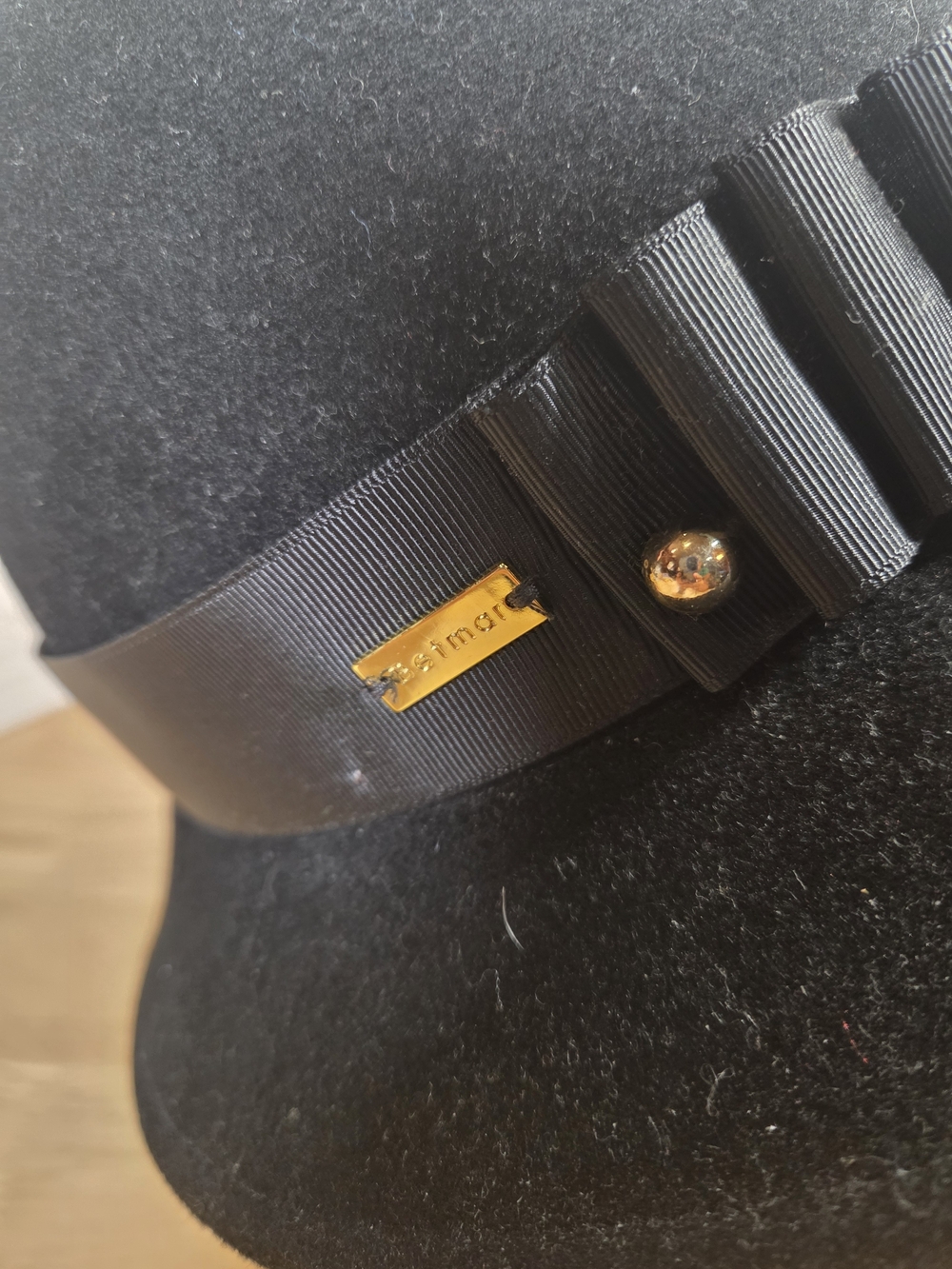 betmar Black Felt Cloche Hat with Pearl Accent - Picture 3 of 6